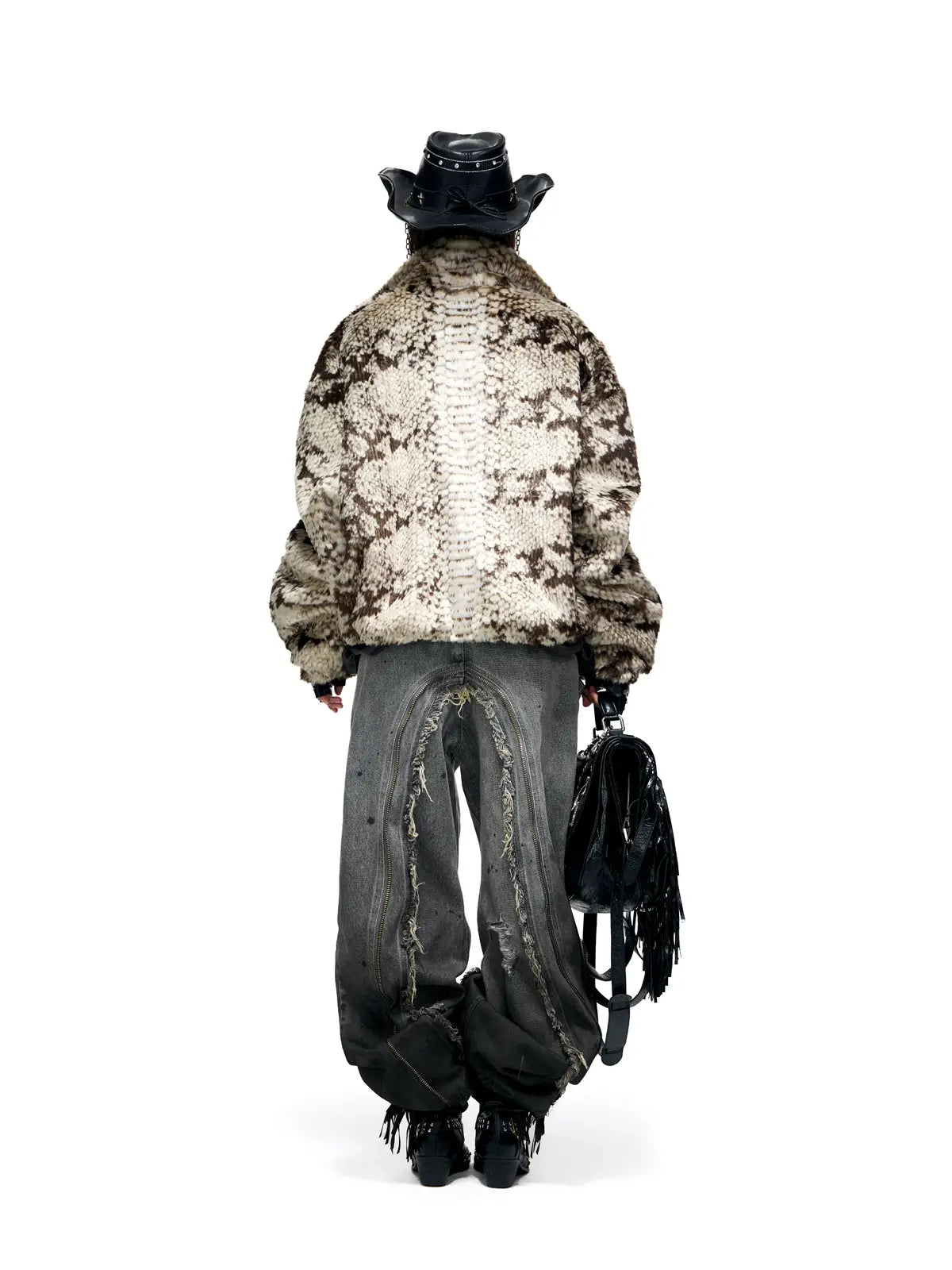 Personsoul Snake Print Faux Fur Jacket